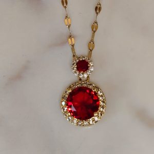Collar piedra roja y circones incrustadas