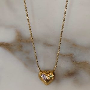 Collar corazon sólido con incrustaciones piedra estrella