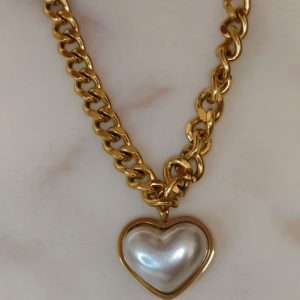 Collar cadena gruesa corazón blanco CD