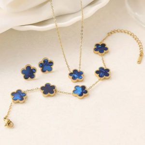 Conjunto estilo Van Cleef de 5 hojas azul rey
