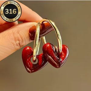 Argolla corazón sólido rojo